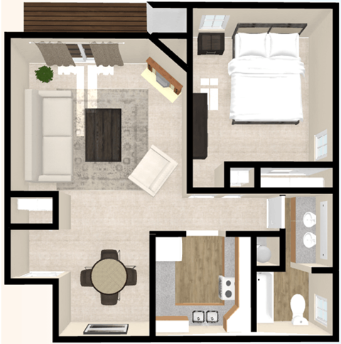 Himalayas 1 bd 1bath 700 Floor Plan at The Ridge Overland Park, Kansas